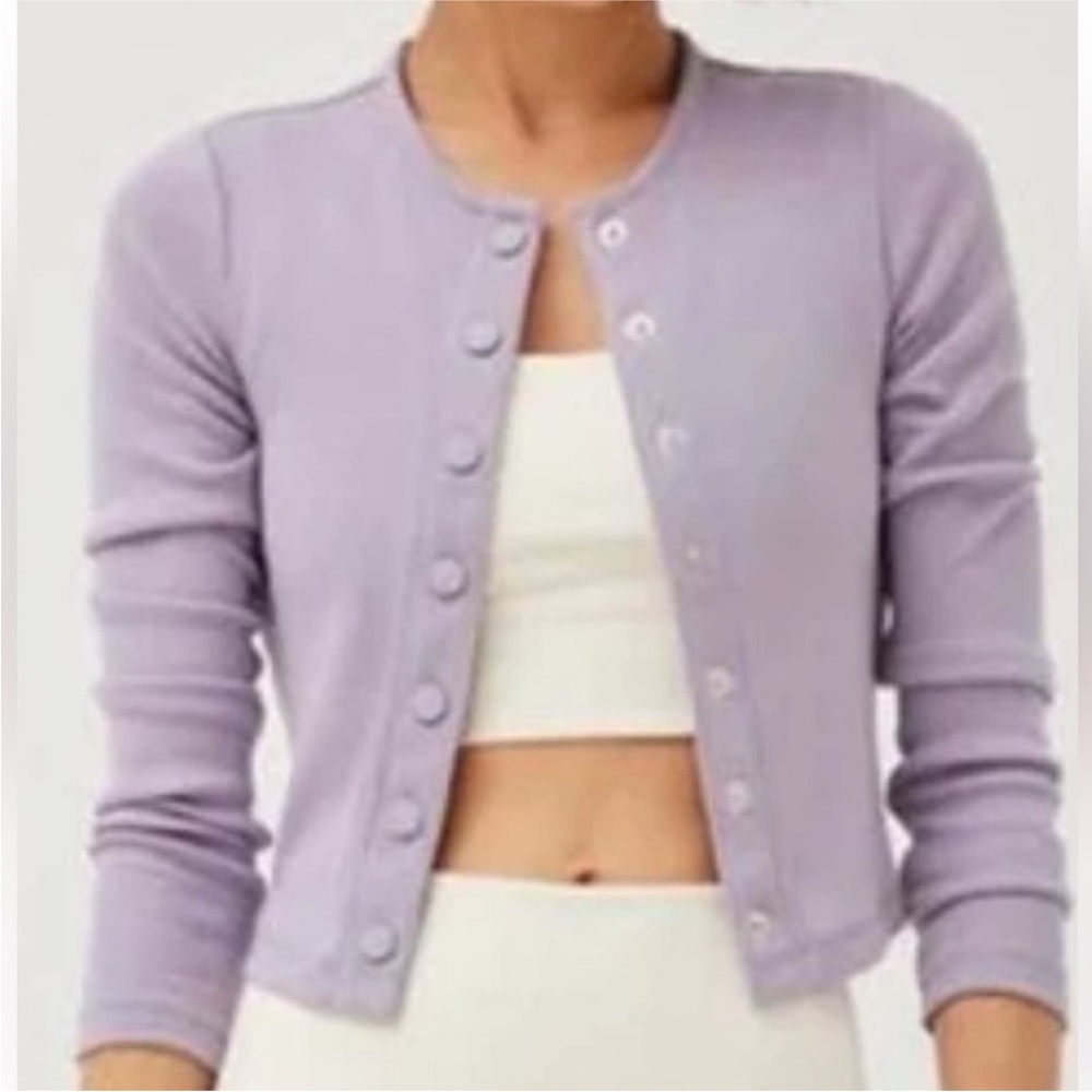 Outdoor Voices Cozy Rib Cropped Cardigan Earl Gray Lavender Size Small